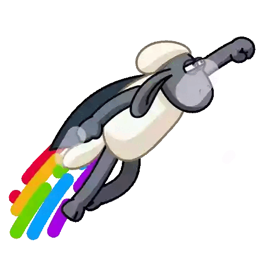 Animated Shaun The Sheep Flying Sheep with Rainbow Trail GIF Sticker