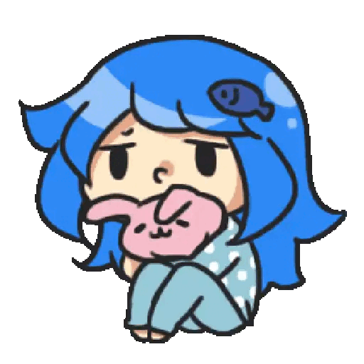 Download Pensive Blue-Haired Character Animated GIF Sticker for WhatsApp