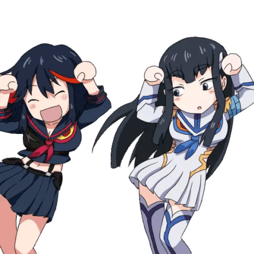 Download Ryuko and Satsuki cheering Animated GIF Sticker for WhatsApp