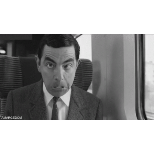 Animated Mr. Bean Awkward train face GIF Sticker