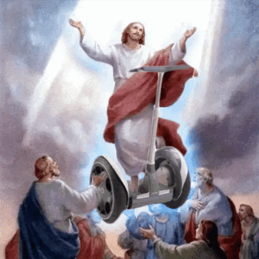 Jesus Ascending on a Segway Animated GIF Sticker for WhatsApp