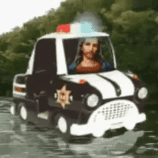 Jesus driving a police car on water Animated GIF Sticker for WhatsApp