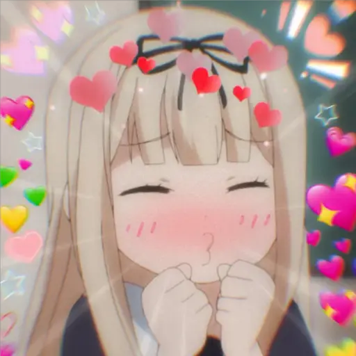 Blushing Anime Girl Surrounded By Hearts - Sticker for WhatsApp