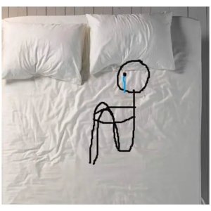 Sad Stick Figure on Bed