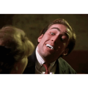 Manic vampire grin