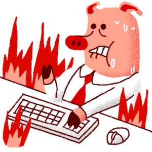 Burnt out pig at work