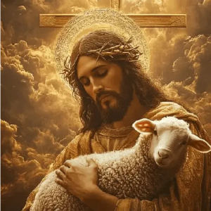 Peaceful embrace with the lamb
