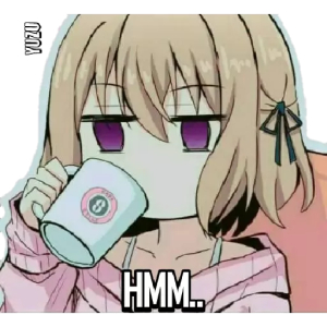 Anime girl sipping coffee thoughtfully
