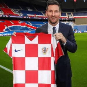 Messi holding a Croatia jersey