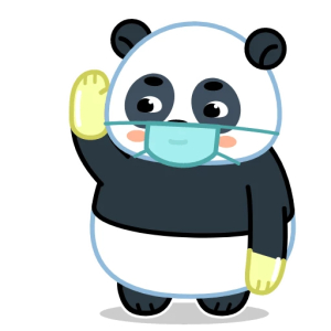 Masked panda waving hello