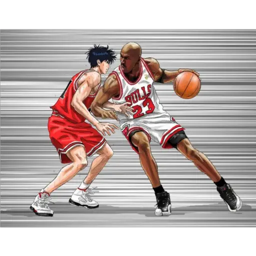 Michael Jordan And Rukawa Basketball Duel