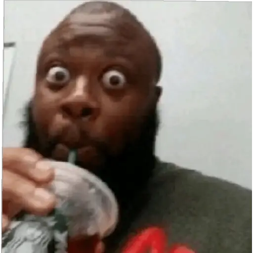Sipping tea with wide eyes