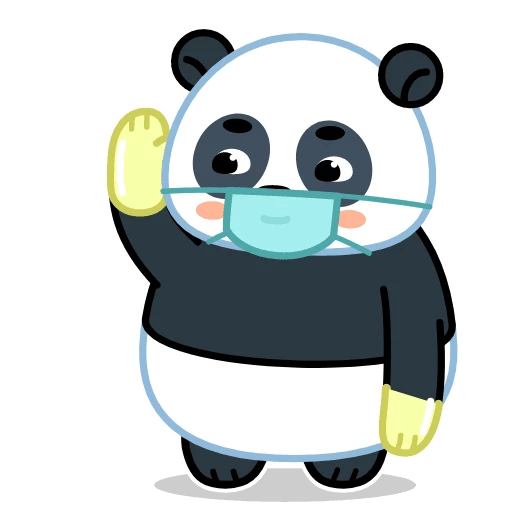 Masked panda waving hello