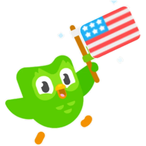Duolingo Owl Celebrating with American Flag