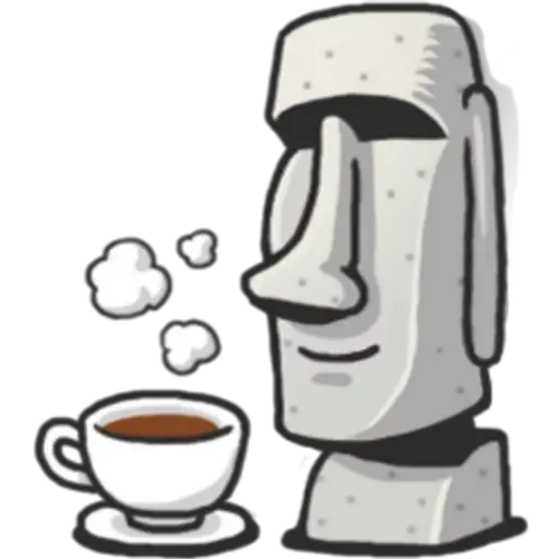 Moai enjoying coffee